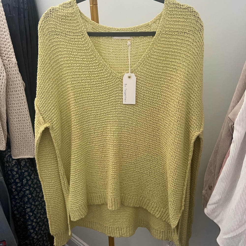 By Together Green V-Neck Sweater with Relaxed Fit
